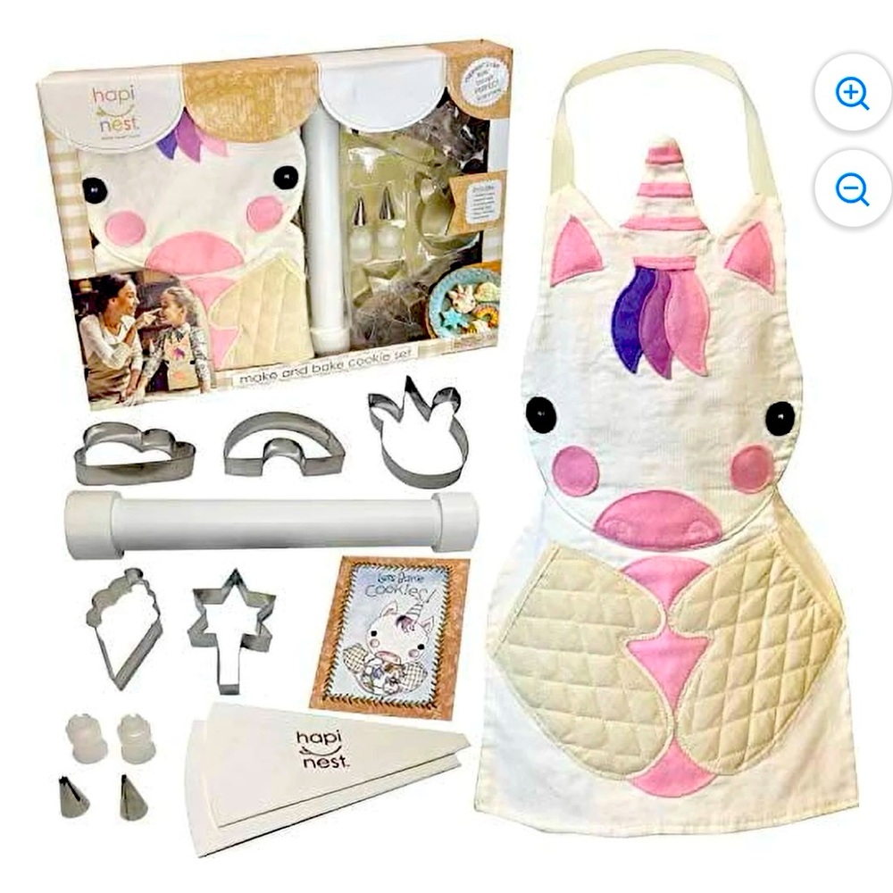 Happiness baking kit unicorn apron and cookie cutters. New with tags